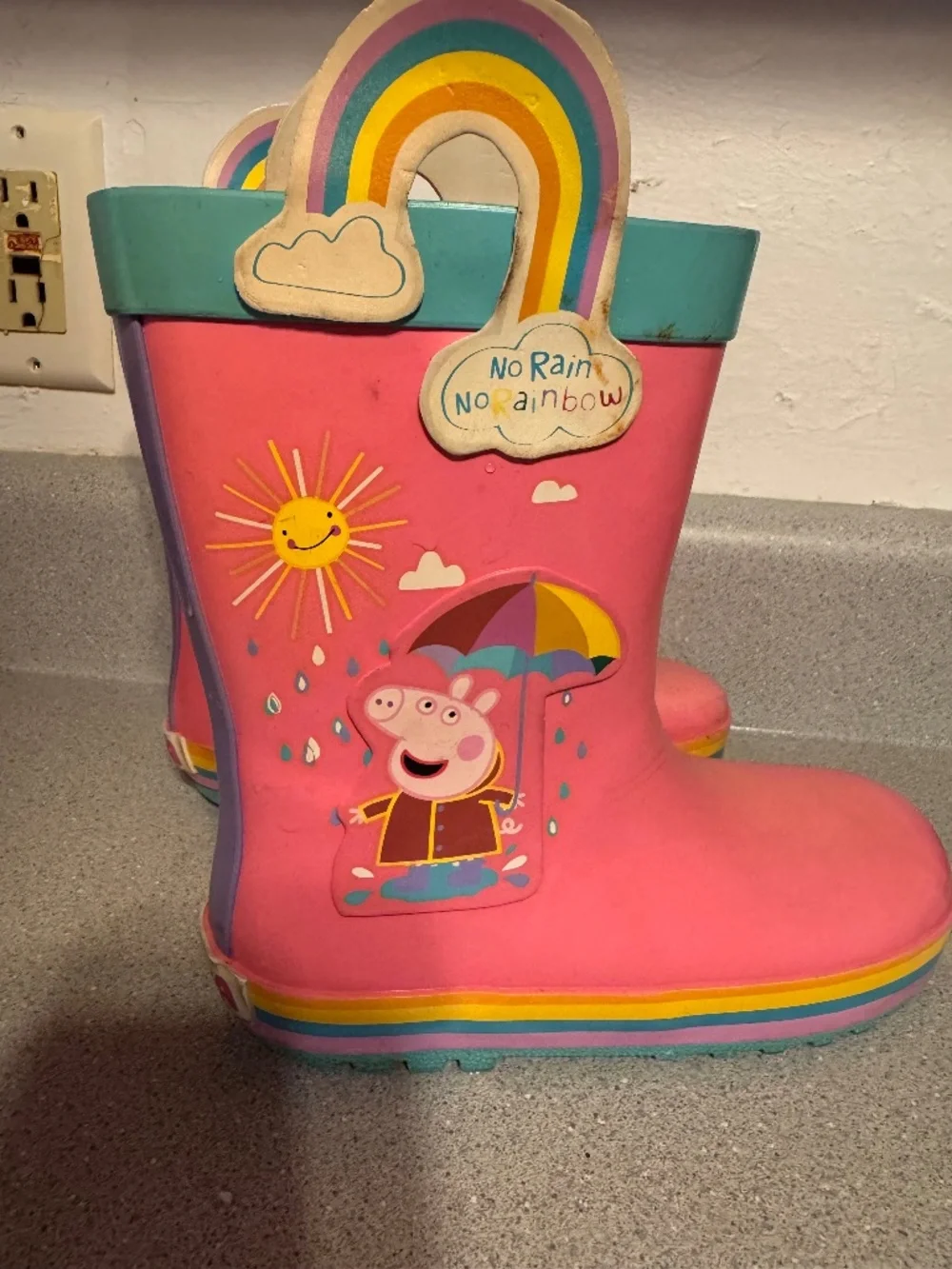 Peppa Pig Pink Rainbow Handle Kids Rain Boots size 11-12